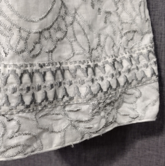 Peter Nygard Linen Blend Embroidered Floral Pleated Skirt Women's 8 Cream Retro - Picture 4 of 9